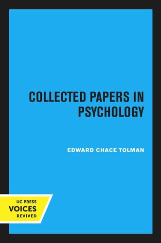 Collected Papers In Psychology Reprint 2020 Edward Chace Tolman