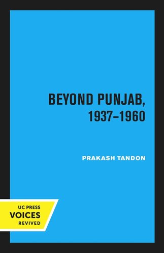 Beyond Punjab 19371960 Reprint 2020 Prakash Tandon