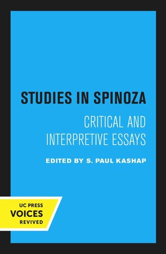 Studies In Spinoza 2nd Printing 1973 Reprint 2020 S Paul Kashap Editor