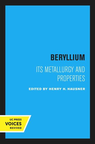 Beryllium Reprint 2020 Henry H Hausner Editor