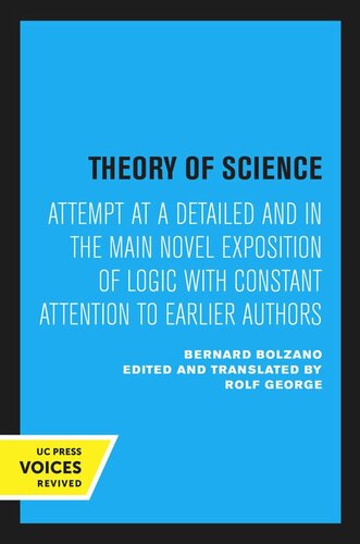 Theory Of Science Reprint 2020 Bernard Bolzano Editor Rolf George Editor