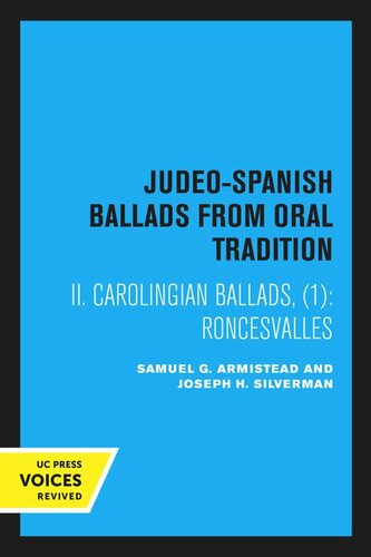 Judeospanish Ballads From Oral Tradition Ii Carolingian Ballads 1 Roncesvalles Reprint 2020