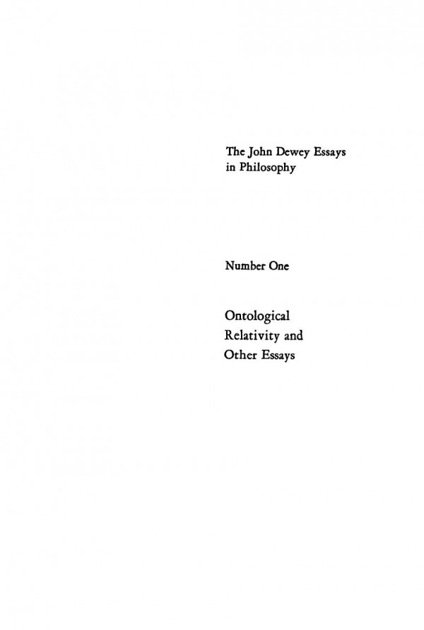 Ontological Relativity And Other Essays W V Quine