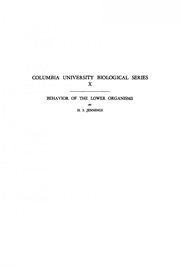 Behavior Of The Lower Organisms H S Jennings