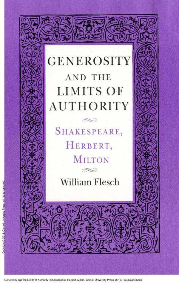 Generosity And The Limits Of Authority Shakespeare Herbert Milton William Flesch