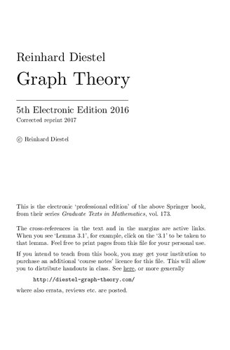 Graph Theory 5 Corrected Electronic Edition Reinhard Diestel