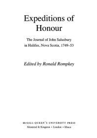 Expeditions Of Honour The Journal Of John Salusbury In Halifax Nova Scotia 174953 1st Edition John Salusbury Ronald Rompkey