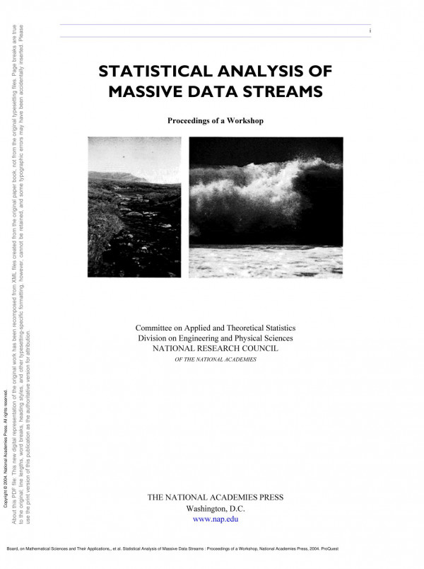 Statistical Analysis Of Massive Data Streams Proceedings Of A Workshop 1st Edition Committee On Applied And Theoretical Statistics Board On Mathematical Sciences And Their Applications