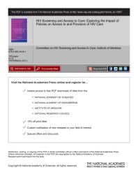 Hiv Screening And Access To Care Exploring The Impact Of Policies On Access To And Provision Of Hiv Care 1st Edition Institute Of Medicine Board On Population Health And Public Health Practice Committee On Hiv Screening And Access To Care