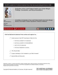 Evaluation Of The Lovell Federal Health Care Center Merger Findings Conclusions And Recommendations 1st Edition Institute Of Medicine Board On The Health Of Select Populations Committee On Evaluation Of The Lovell Federal Health Care Center Merger