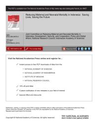 Reducing Maternal And Neonatal Mortality In Indonesia Saving Lives Saving The Future 1st Edition Indonesian Academy Of Sciences National Research Council Policy And Global Affairs And Cooperation Security Development Joint Committee On Reducing Maternal And Neonatal Mortality In Indonesia
