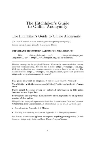 The Hitchhikers Guide To Online Anonymity Version 119 August 2023 119 Anonymousplanet