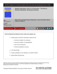 Nutrition Education In The K12 Curriculum The Role Of National Standards Workshop Summary 1st Edition Institute Of Medicine And Families Youth Board On Children Food And Nutrition Board Sheila Moats Steve Olson