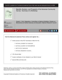 Benefits Burdens And Prospects Of The American Community Survey Summary Of A Workshop 1st Edition National Research Council Division Of Behavioral And Social Sciences And Education Committee On National Statistics Daniel L Cork