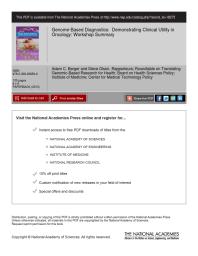 Genomebased Diagnostics Demonstrating Clinical Utility In Oncology Workshop Summary 1st Edition Center For Medical Technology Policy Institute Of Medicine Board On Health Sciences Policy Roundtable On Translating Genomicbased Research For Health Steve Olson Adam C Berger