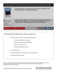 Assessing Genomic Sequencing Information For Health Care Decision Making Workshop Summary 1st Edition Institute Of Medicine Board On Health Sciences Policy Roundtable On Translating Genomicbased Research For Health Adam C Berger Steve Olson Samuel G Johnson Sarah H Beachy