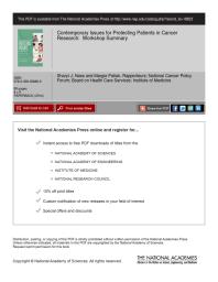 Contemporary Issues For Protecting Patients In Cancer Research Workshop Summary 1st Edition Institute Of Medicine Board On Health Care Services National Cancer Policy Forum Margie Patlak Sharyl J Nass