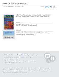 Integrating Research And Practice Health System Leaders Working Toward Highvalue Care Workshop Summary 1st Edition Institute Of Medicine Roundtable On Value And Sciencedriven Health Care Claudia Grossmann Joe Alper