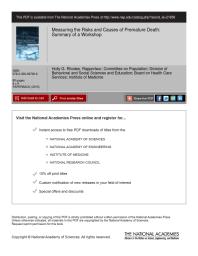 Measuring The Risks And Causes Of Premature Death Summary Of Workshops 1st Edition National Research Council Institute Of Medicine Board On Health Care Services Division Of Behavioral And Social Sciences And Education Committee On Population Holly G Rhodes