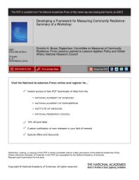 Developing A Framework For Measuring Community Resilience Summary Of A Workshop 1st Edition National Research Council Policy And Global Affairs Resilient America Roundtable Committee On Measures Of Community Resilience From Lessons Learned To Lessons Applied Dominic A Brose
