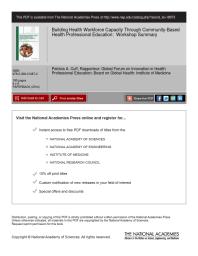 Building Health Workforce Capacity Through Communitybased Health Professional Education Workshop Summary 1st Edition Institute Of Medicine Board On Global Health Global Forum On Innovation In Health Professional Education Patricia A Cuff