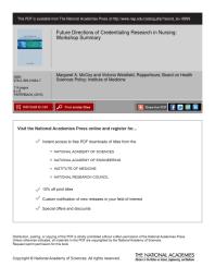 Future Directions Of Credentialing Research In Nursing Workshop Summary 1st Edition Institute Of Medicine Board On Health Sciences Policy Victoria Weisfeld Margaret A Mccoy
