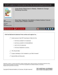 Crosssector Responses To Obesity Models For Change Workshop Summary 1st Edition Institute Of Medicine Food And Nutrition Board Roundtable On Obesity Solutions Steve Olson