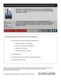 Research On Health Effects Of Lowlevel Ionizing Radiation Exposure Opportunities For The Armed Forces Radiobiology Research Institute 1st Edition National Research Council Institute Of Medicine Nuclear And Radiation Studies Board Board On The Health Of Select Populations Committee On Research Directions In Human Biological Effects Of Lowlevel Ionizing Radiation