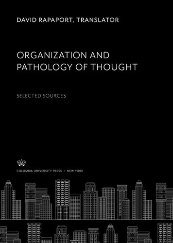 Organization And Pathology Of Thought Selected Sources David Rapaport