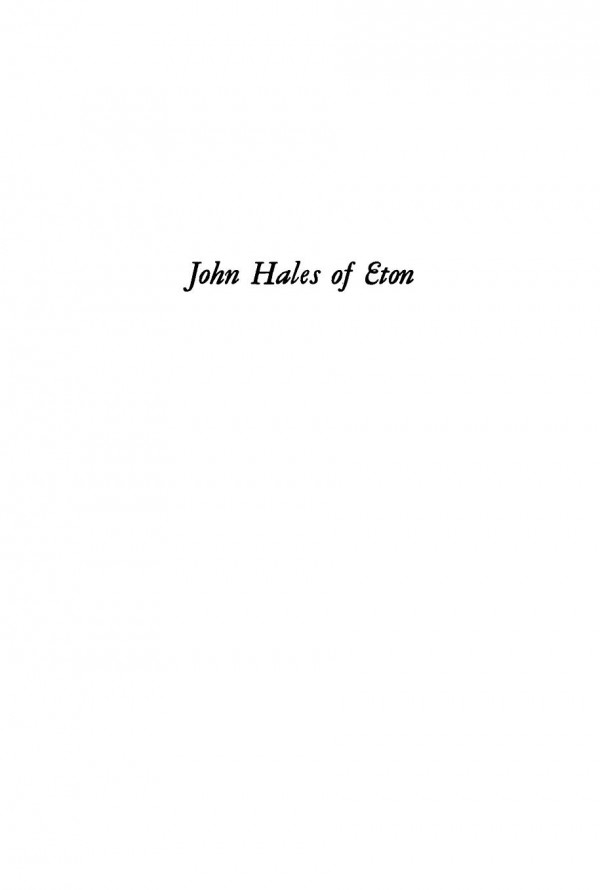 John Hales Of Eton James Hinsdale Elson
