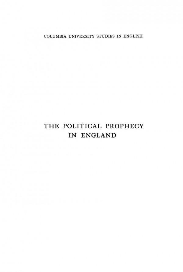 The Political Prophecy In England Rupert Taylor