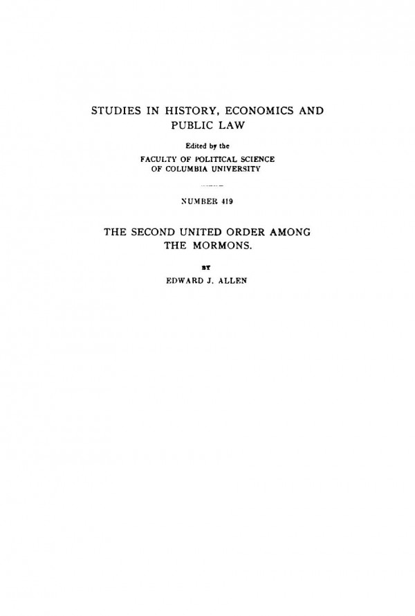 The Second United Order Among The Mormons Edward J Allen