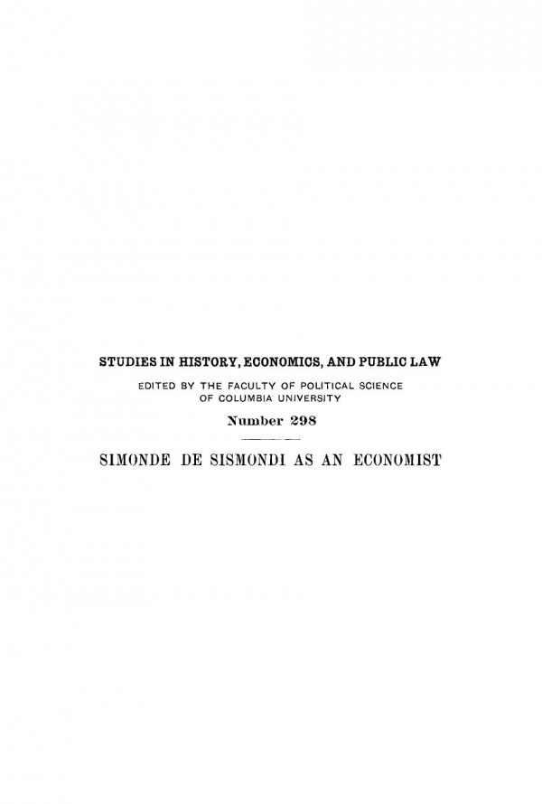 Simone De Sismondi As An Economist Ml Tuan