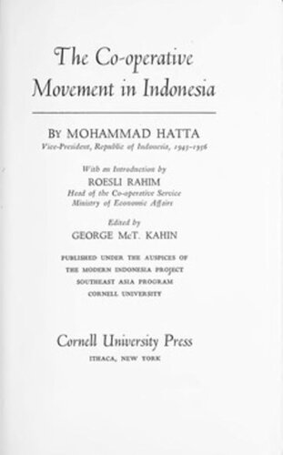 The Cooperative Movement In Indonesia Mohammad Hatta