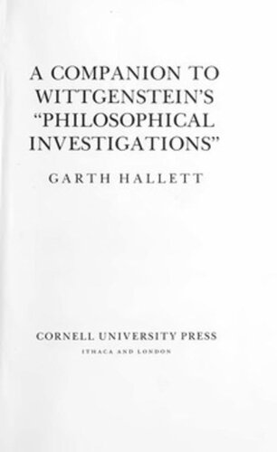 A Companion To Wittgensteins Philosophical Investigations Garth Hallett