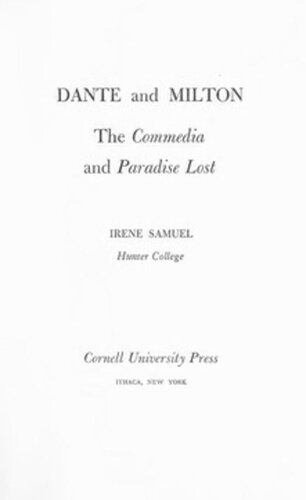 Dante And Milton The Commedia And Paradise Lost Irene Samuel