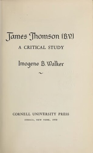 James Thomson Bv A Critical Study Imogene B Walker