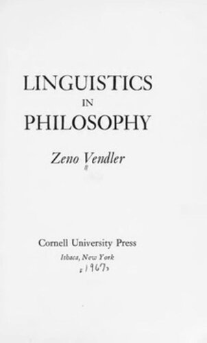 Linguistics In Philosophy Zeno Vendler