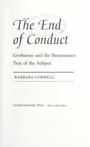The End Of Conduct Grobianus And The Renaissance Text Of The Subject Barbara Correll