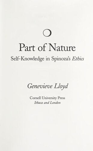 Part Of Nature Selfknowledge In Spinozas Ethics Genevieve Lloyd