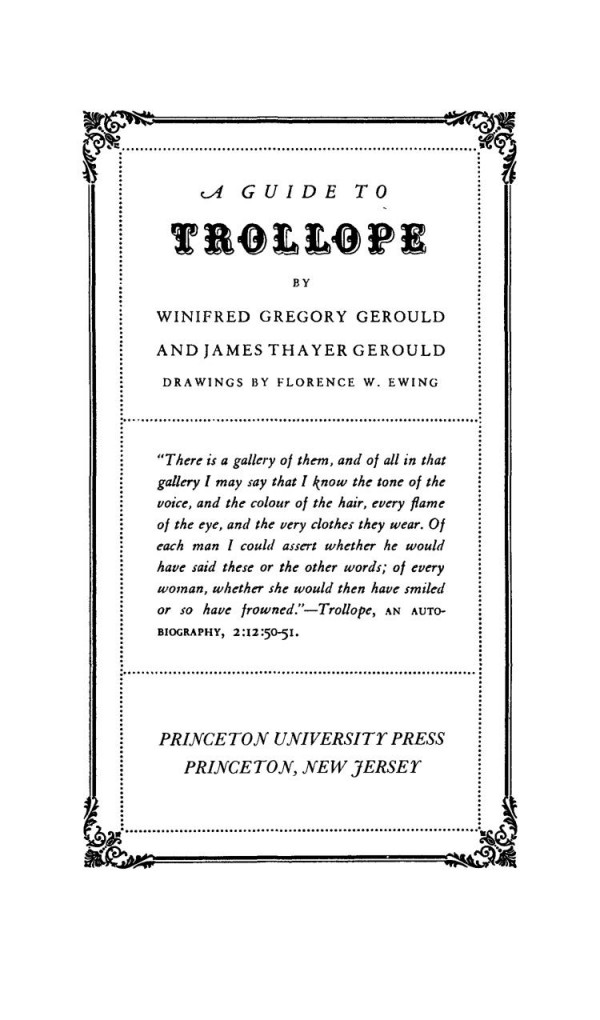 Guide To Trollope Course Book Winifred Gregory Gerould James Thayer Gerould