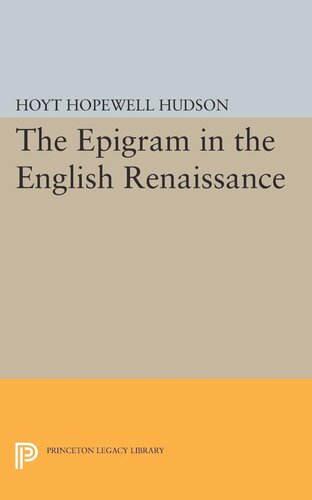 Epigram In The English Renaissance Hoyt Hopewell Hudson