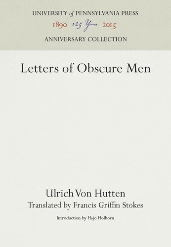 Letters Of Obscure Men Reprint 2016 Ulrich Von Hutten Hajo Holborn Francis Griffin Stokes