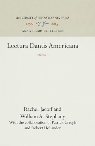 Lectura Dantis Americana Inferno Ii Rachel Jacoff William A Stephany Patrick Creagh Robert Hollander