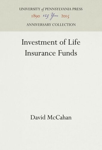 Investment Of Life Insurance Funds Reprint 2016 David Mccahan