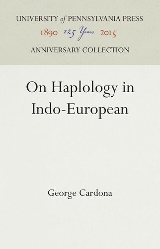 On Haplology In Indoeuropean George Cardona