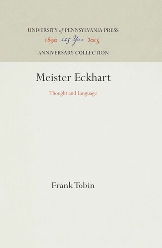 Meister Eckhart Thought And Language Reprint 2016 Frank Tobin