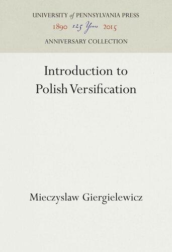 Introduction To Polish Versification Mieczyslaw Giergielewicz