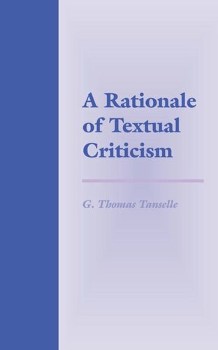 A Rationale Of Textual Criticism G Thomas Tanselle