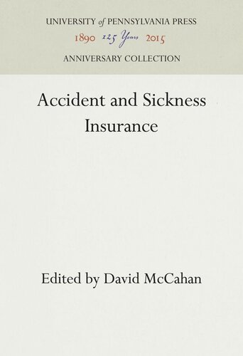 Accident And Sickness Insurance David Mccahan Editor